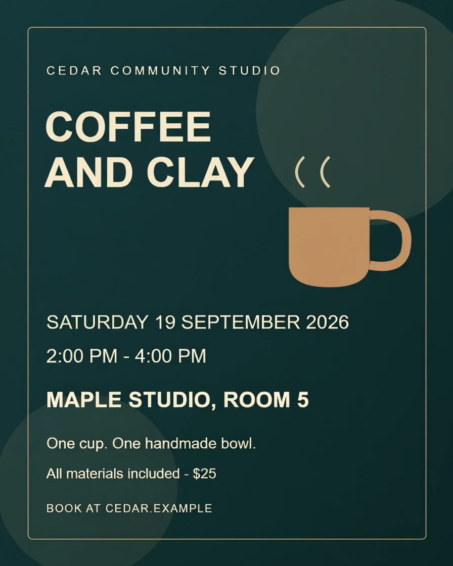 Actual edited Coffee and Clay poster with new date and venue